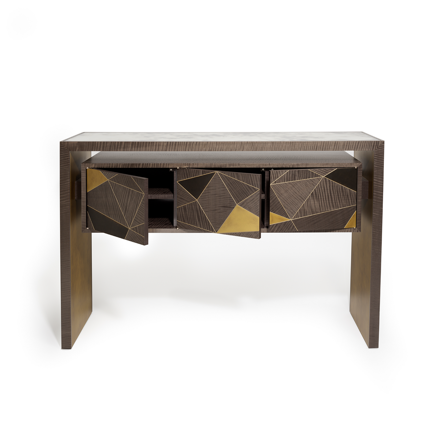 Procreo Italma Desk open centre right view in gold and black.