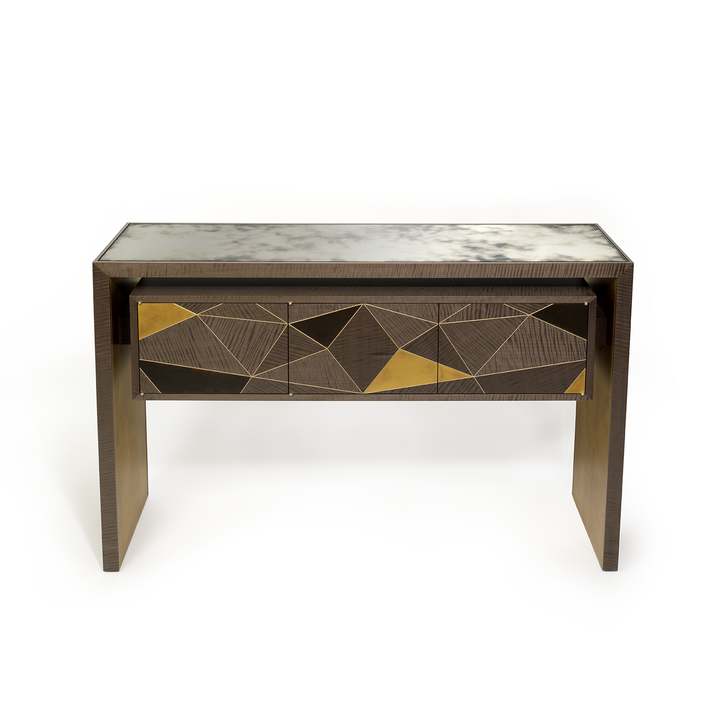 Procreo Italma Desk closed centre view in gold and black.